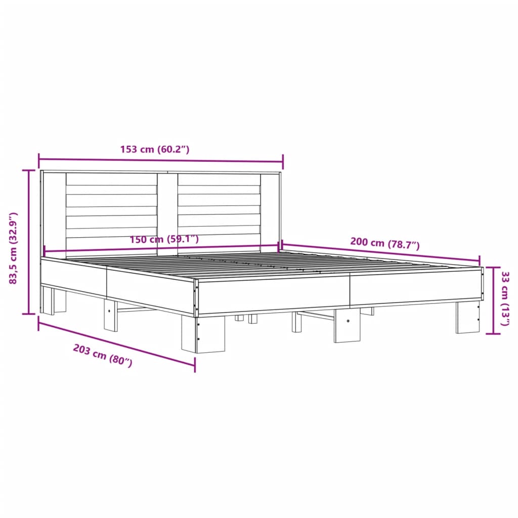 vidaXL Sengeramme sonoma eik 150x200 cm konstruert tre og metall