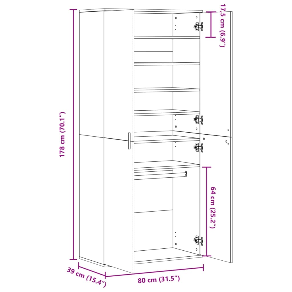 vidaXL Skoskap svart 80x39x178 cm sponplate