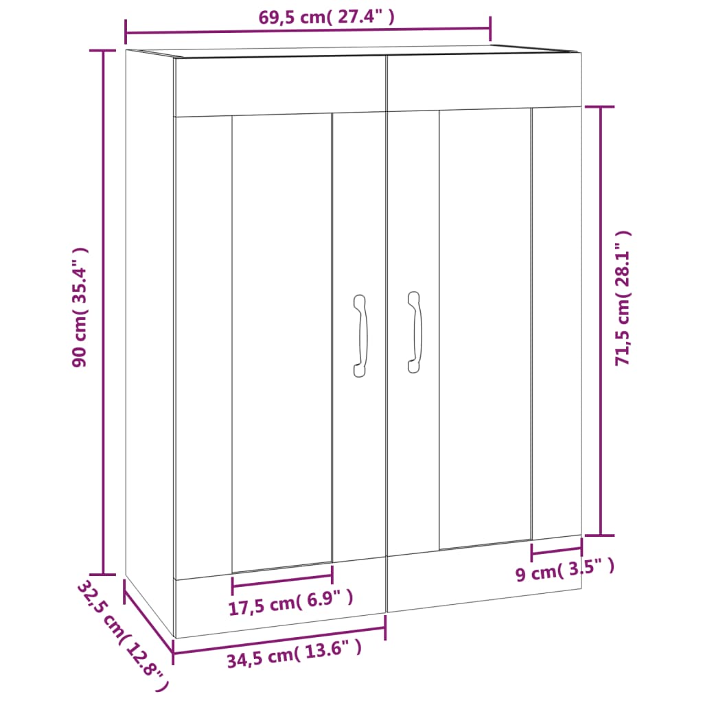 vidaXL Hengende veggskap røkt eik 69,5x32,5x90 cm