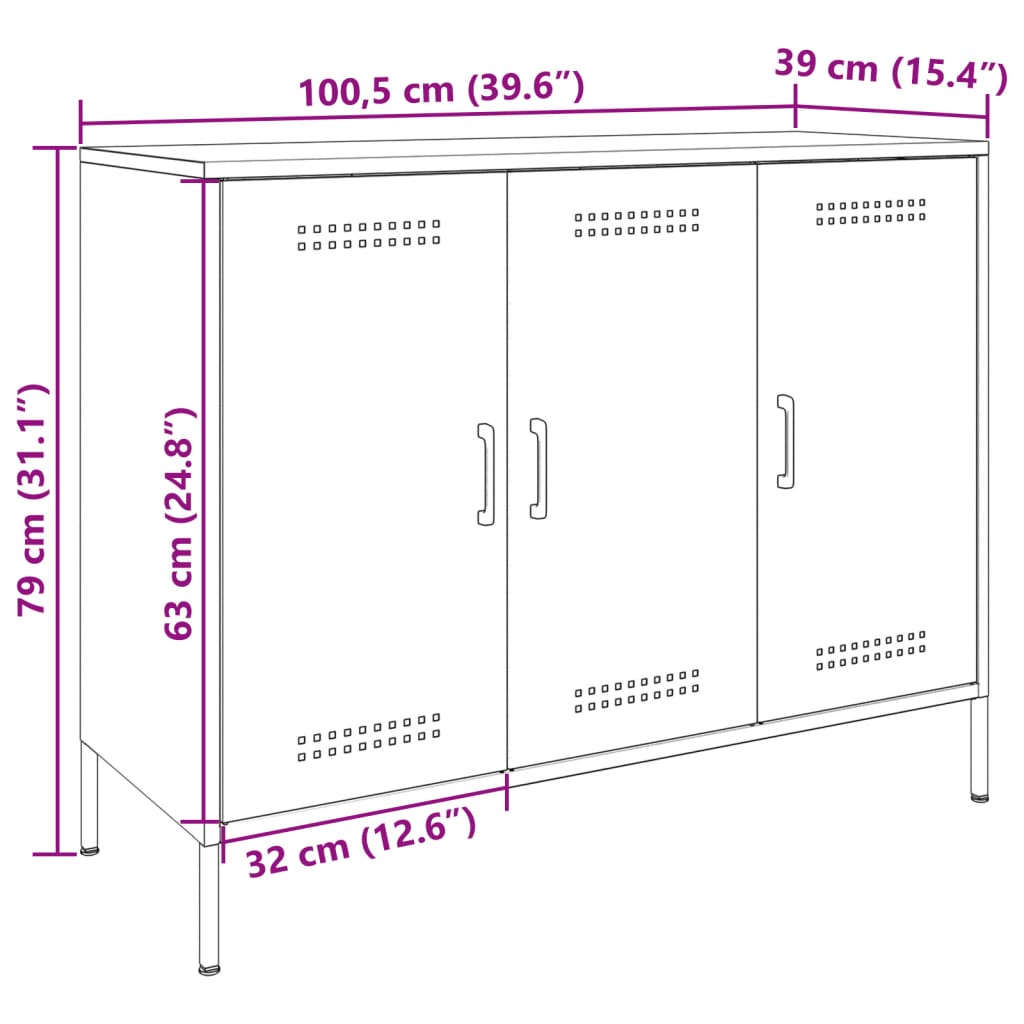 vidaXL Skjenk olivengrønn 100,5x39x79 cm stål