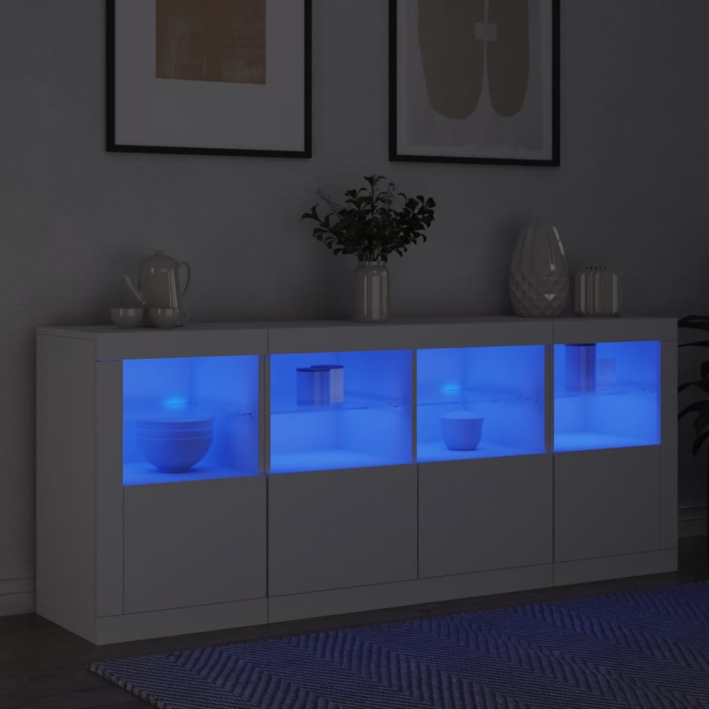 vidaXL Skjenk med LED-lys hvit 163x37x67 cm