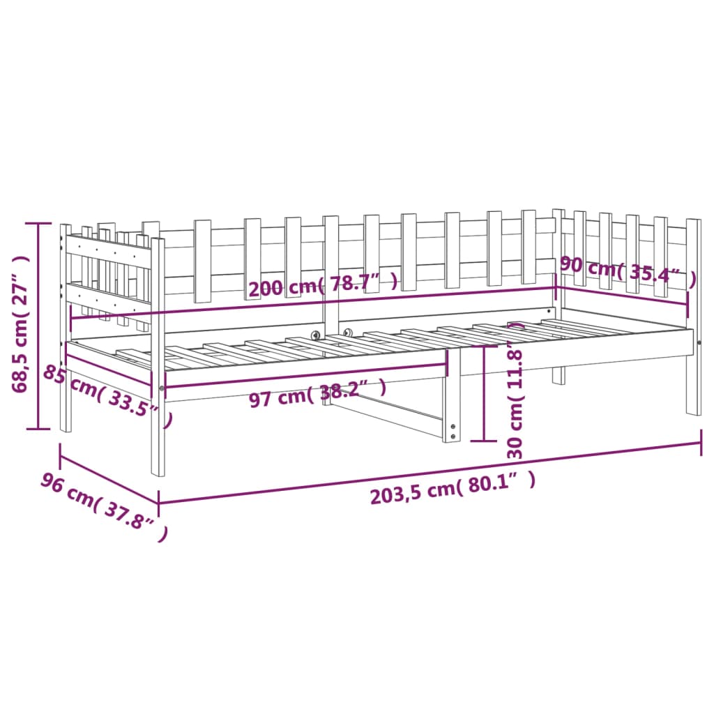 vidaXL Dagseng uten madrass 90x200 cm heltre furu