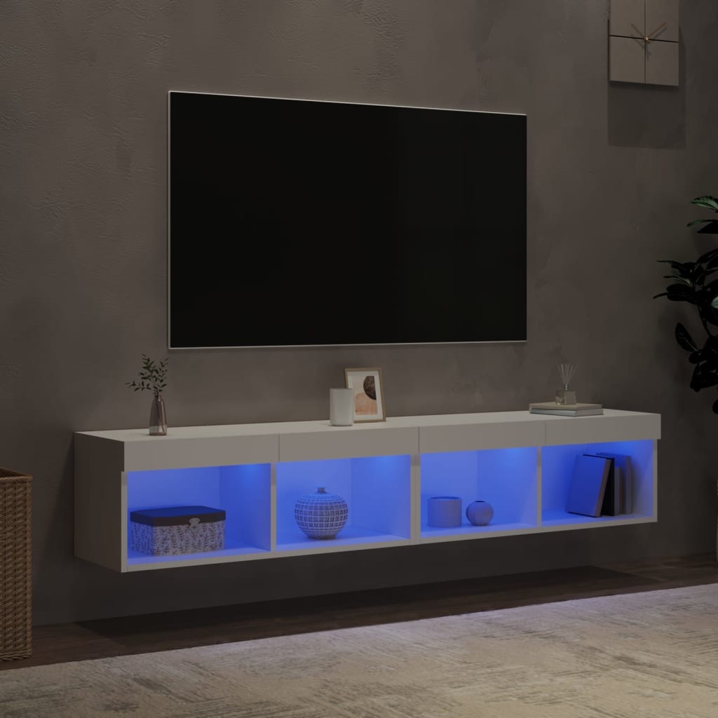 vidaXL TV-benker med LED-lys 2 stk hvit 80x30x30 cm
