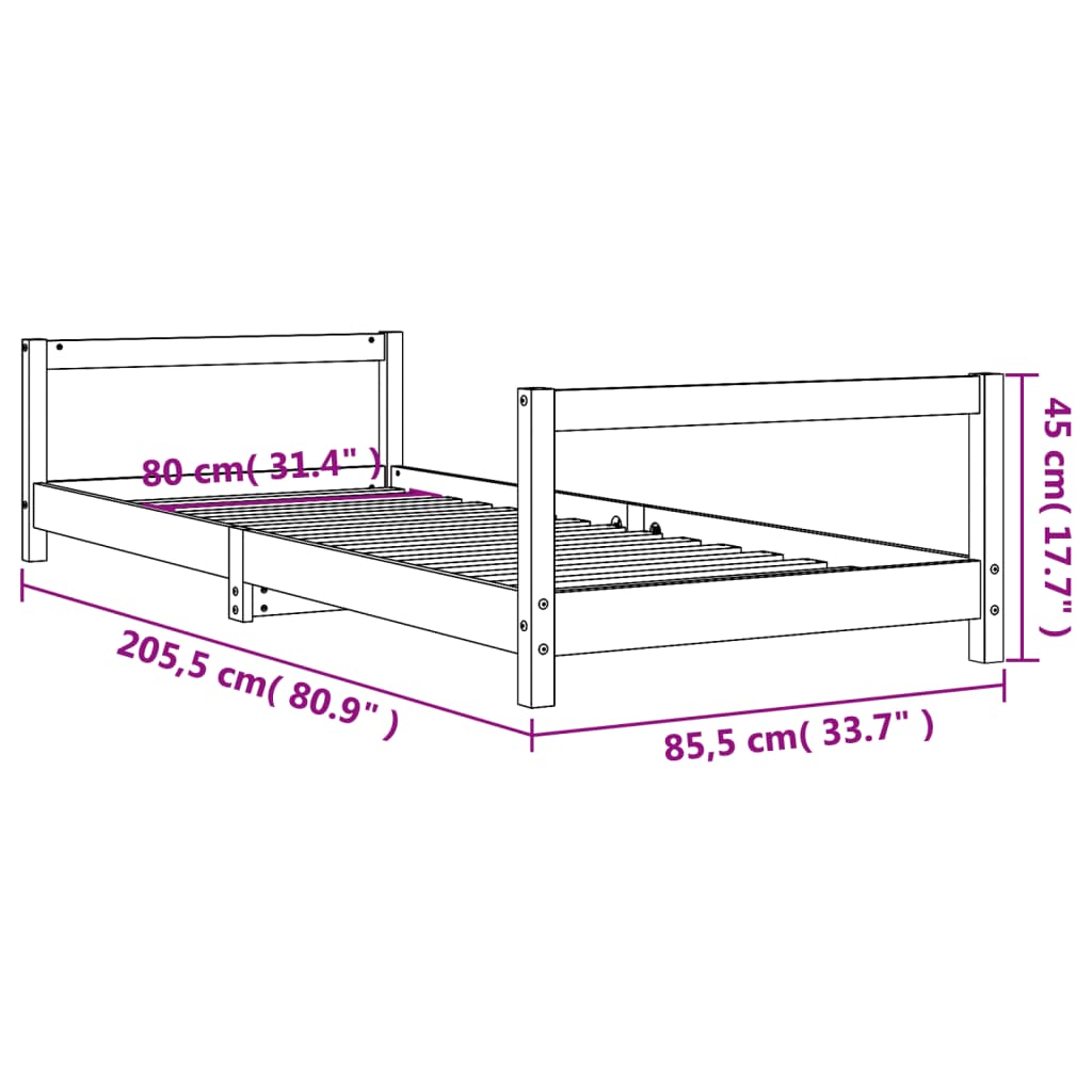 vidaXL Barnesengeramme hvit 80x200 cm heltre furu