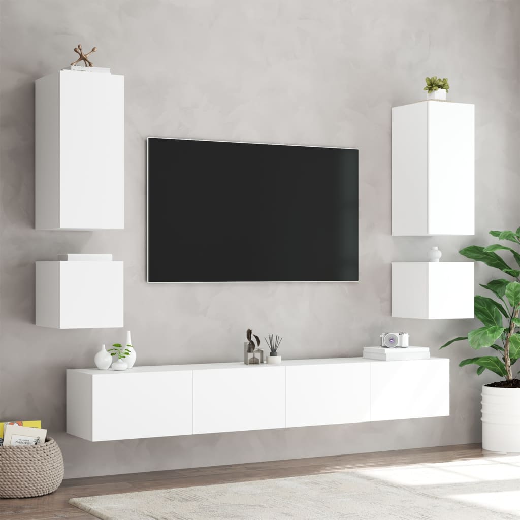 vidaXL Vegghengt TV-benk med LED hvit 40,5x35x40 cm