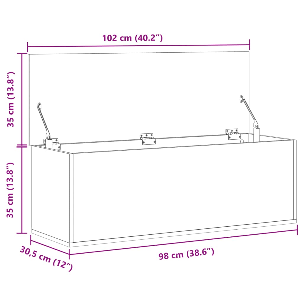 vidaXL Oppbevaringsboks grå sonoma 102x35x35 cm konstruert tre