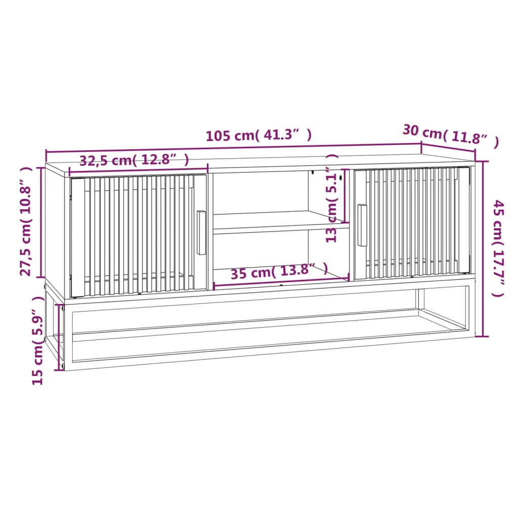 vidaXL TV-benk hvit 105x30x45 cm konstruert tre og jern