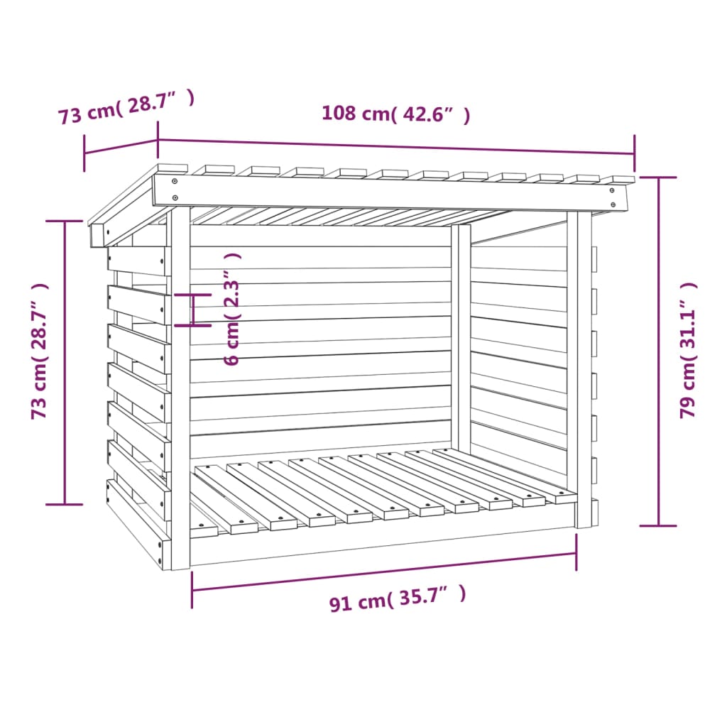 vidaXL Vedstativ hvit 108x73x79 cm heltre furu