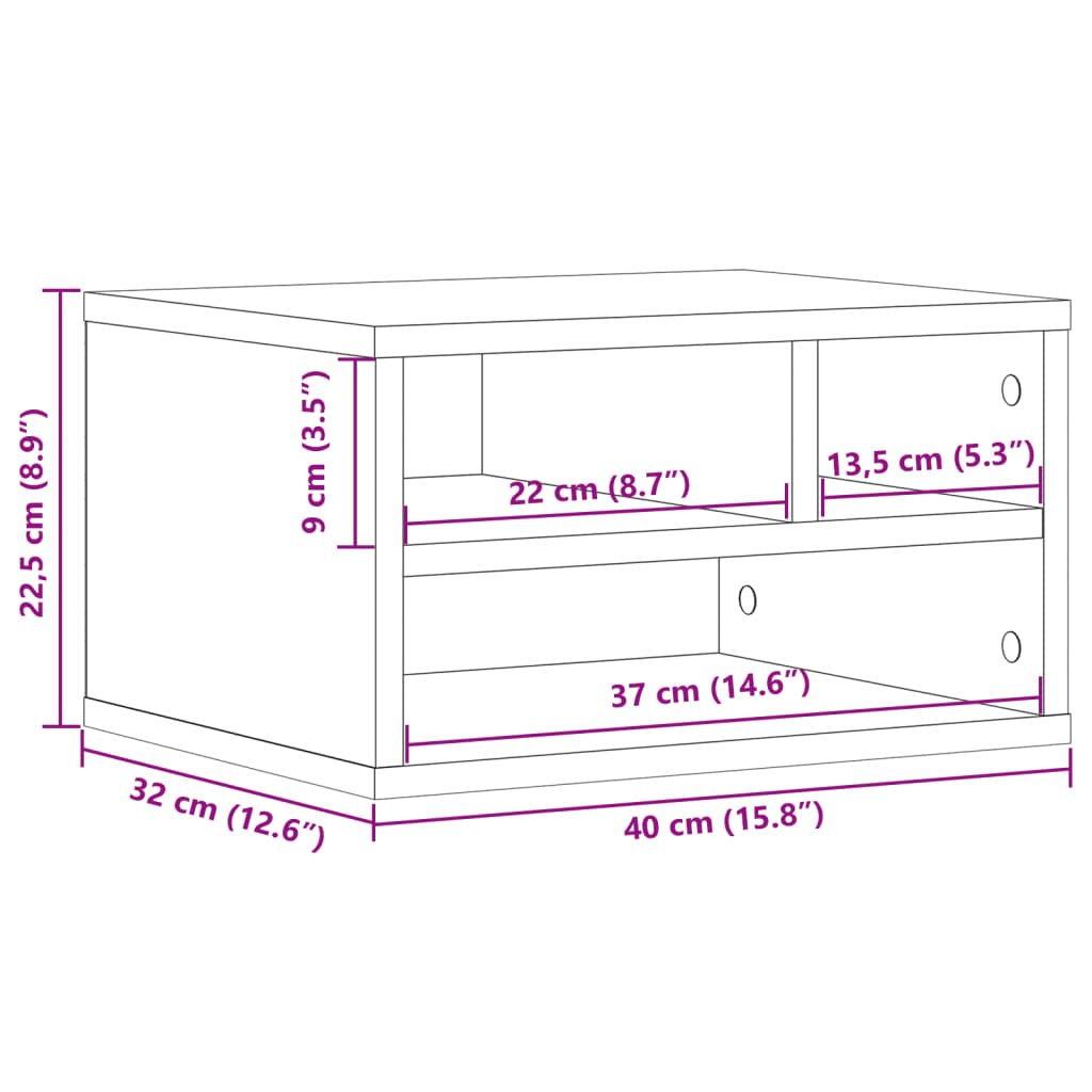 vidaXL Skriverbord grå 40x32x22,5 cm konstruert tre