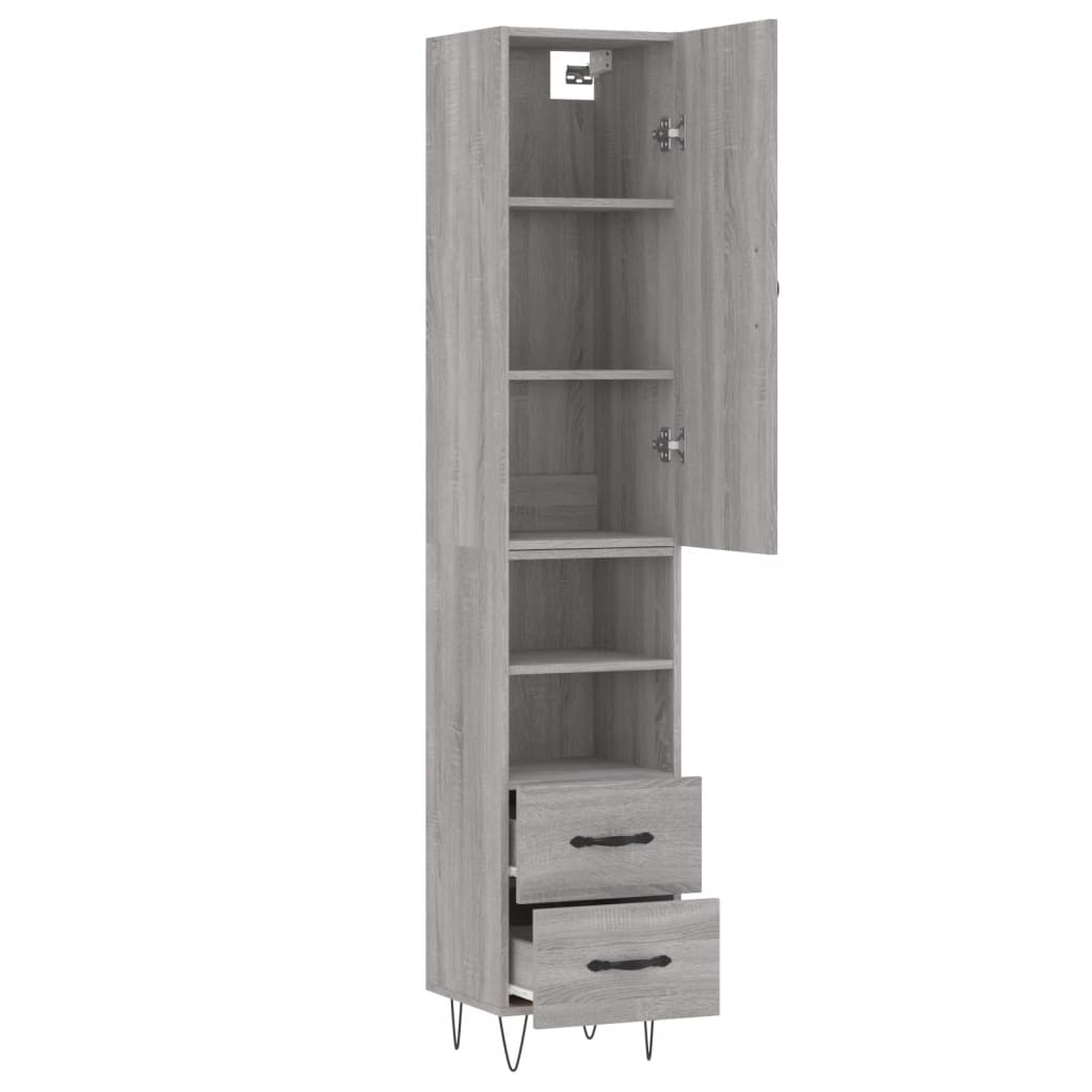 vidaXL Highboard grå sonoma 34,5x34x180 cm konstruert tre