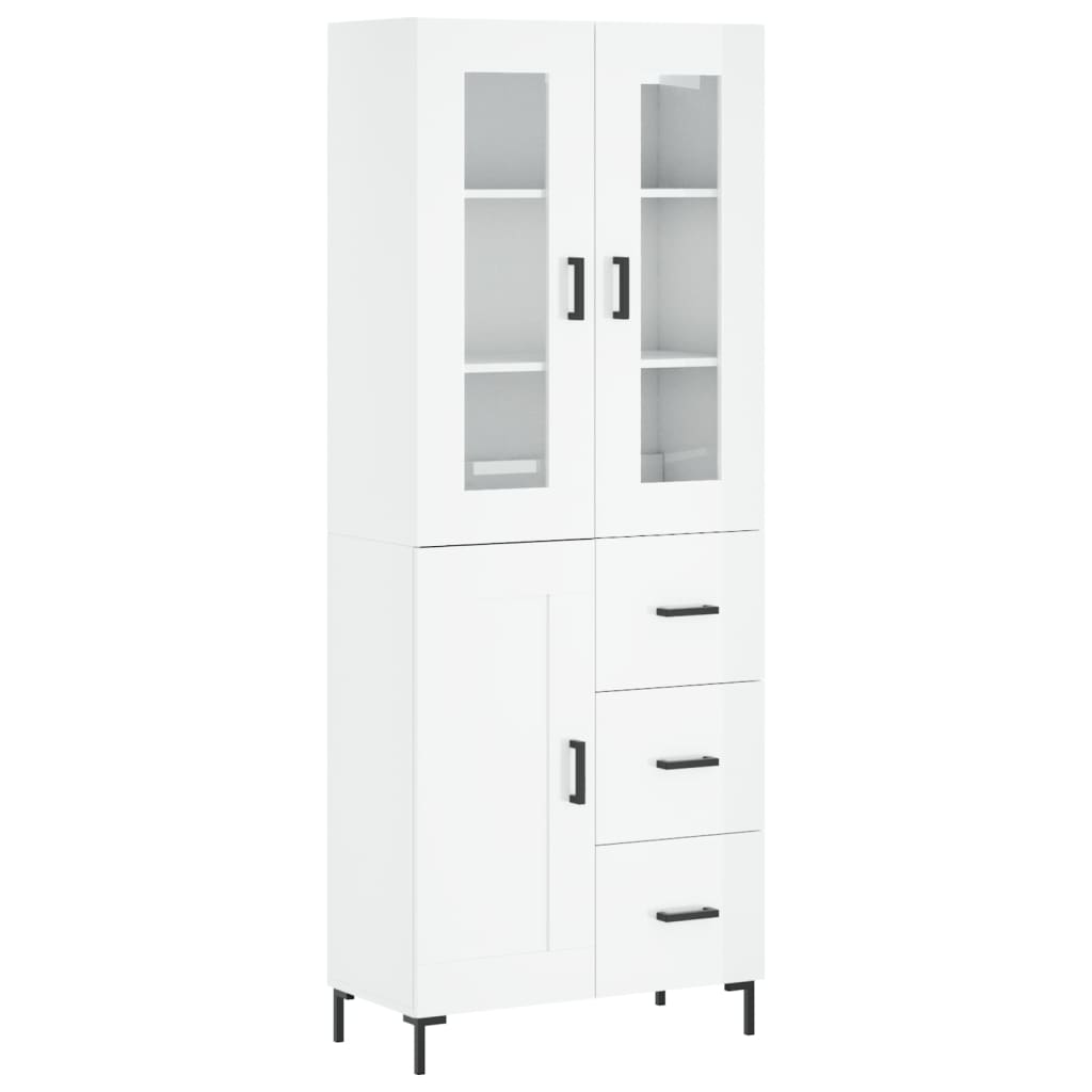 vidaXL Highboard høyglans hvit 69,5x34x180 cm konstruert tre