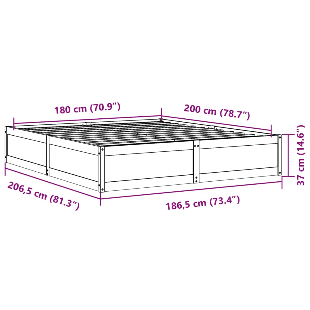 vidaXL Sengeramme uten madrass hvit 180x200 cm heltre furu