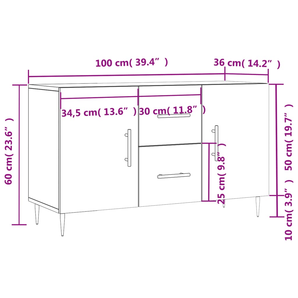 vidaXL Skjenk brun eik 100x36x60 cm konstruert tre