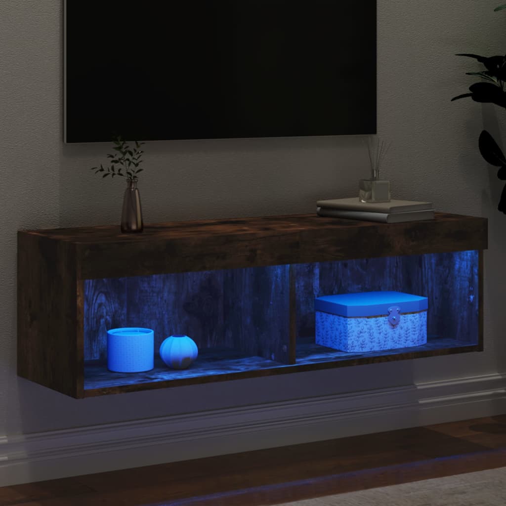 vidaXL TV-benker med LED-lys 2 stk røkt eik 100x30x30 cm