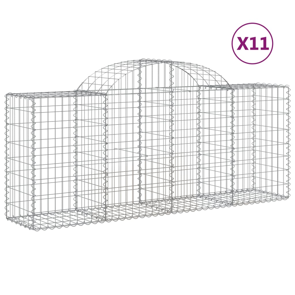 vidaXL Gabionkurver buede 11 stk 200x50x80/100 cm galvanisert jern