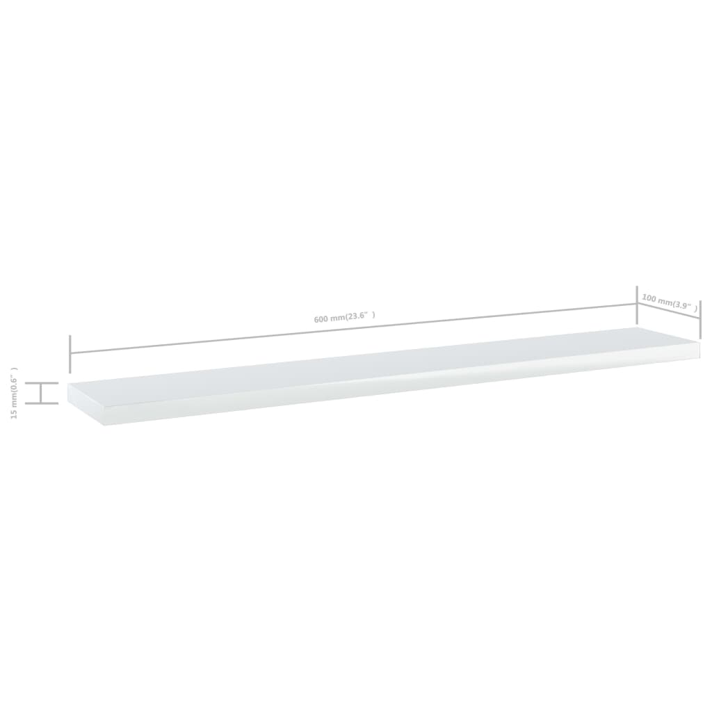 vidaXL Hylleplater 4 stk høyglans hvit 60x10x1,5 cm konstruert tre