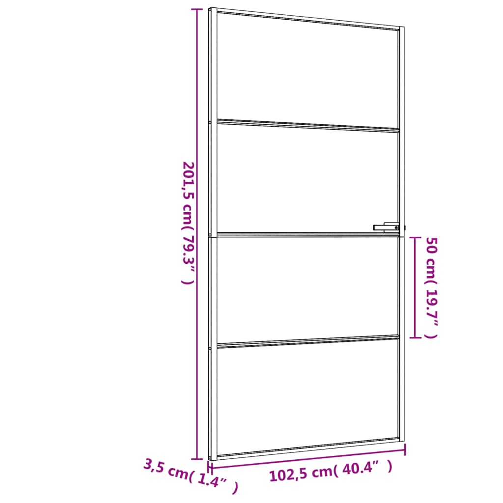 vidaXL Innerdør slank svart 102,5x201,5 cm herdet glass og aluminium