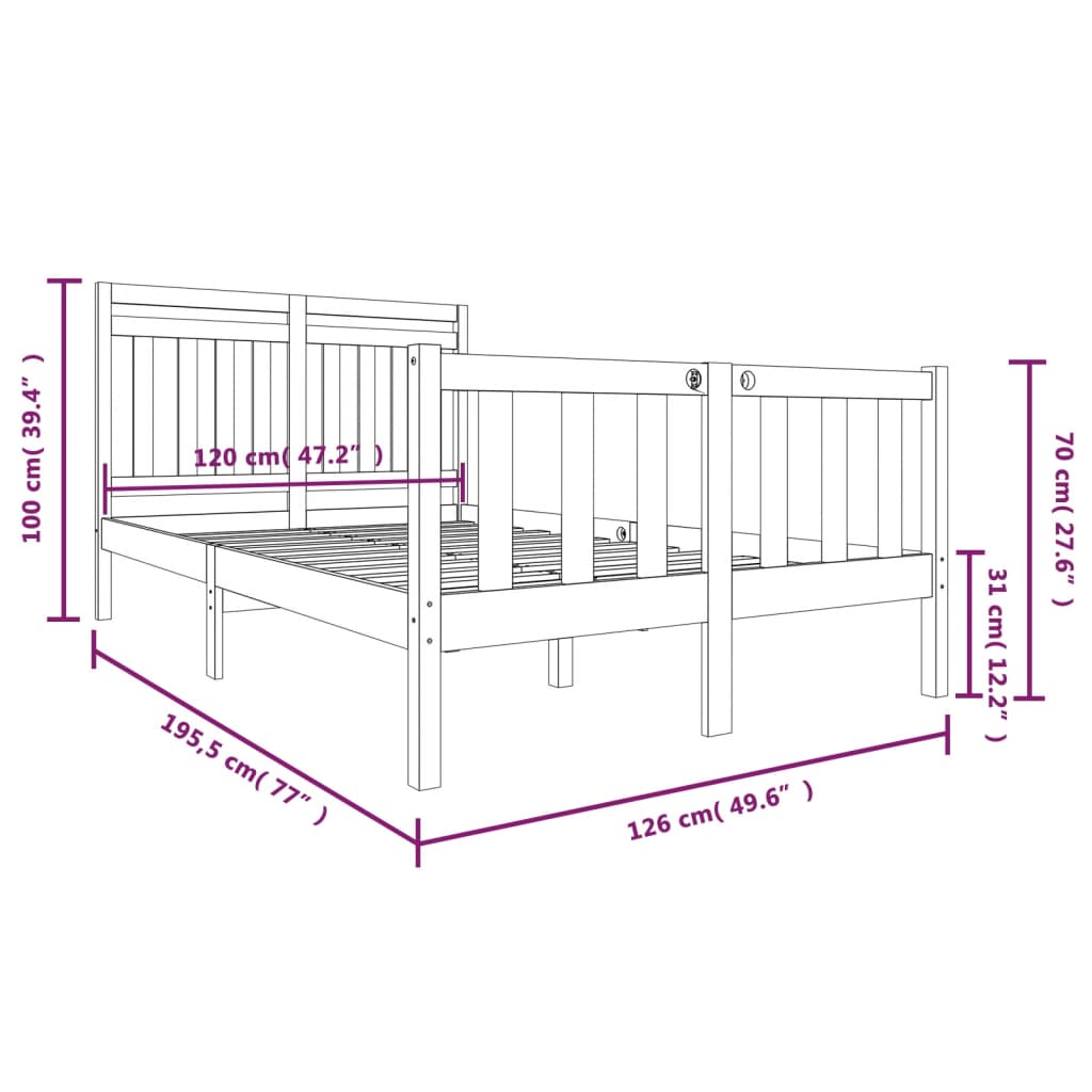 vidaXL Sengeramme svart 120x190 cm Small Double heltre