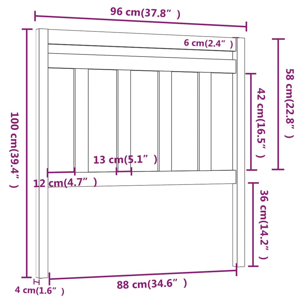 vidaXL Sengegavl 96x4x100 cm heltre furu