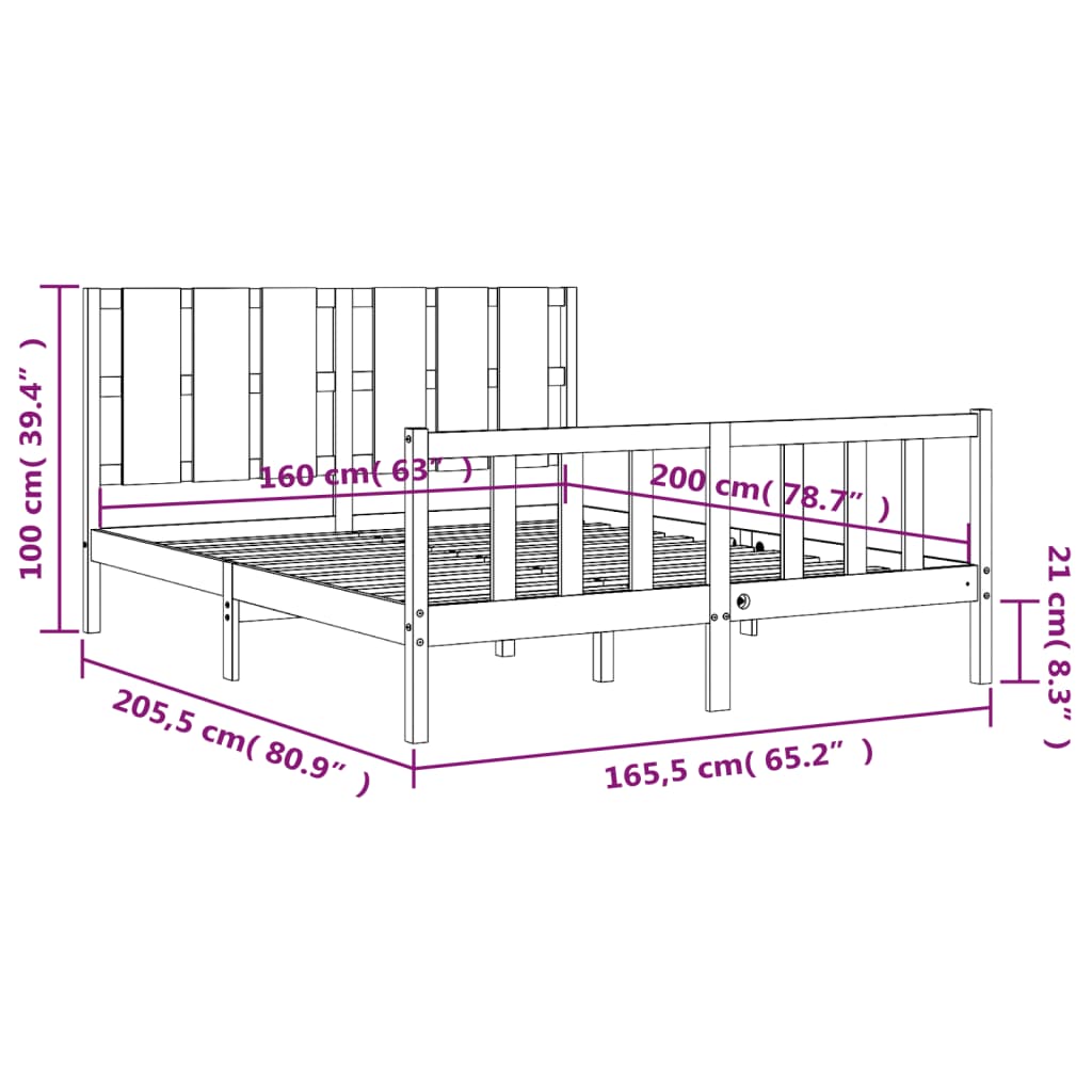 vidaXL Sengeramme med hodegavl hvit 160x200 cm heltre