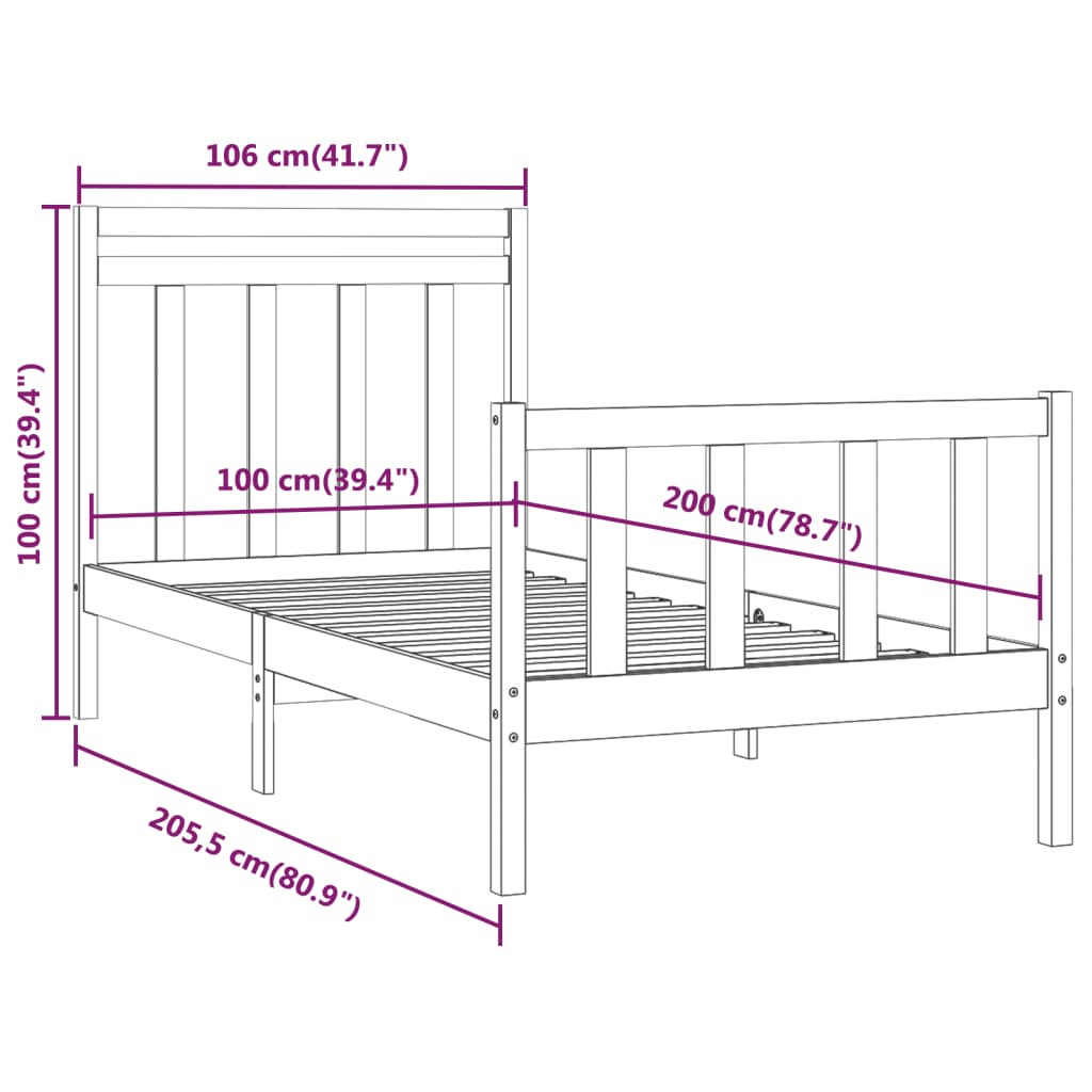 vidaXL Sengeramme hvit heltre furu 100x200 cm