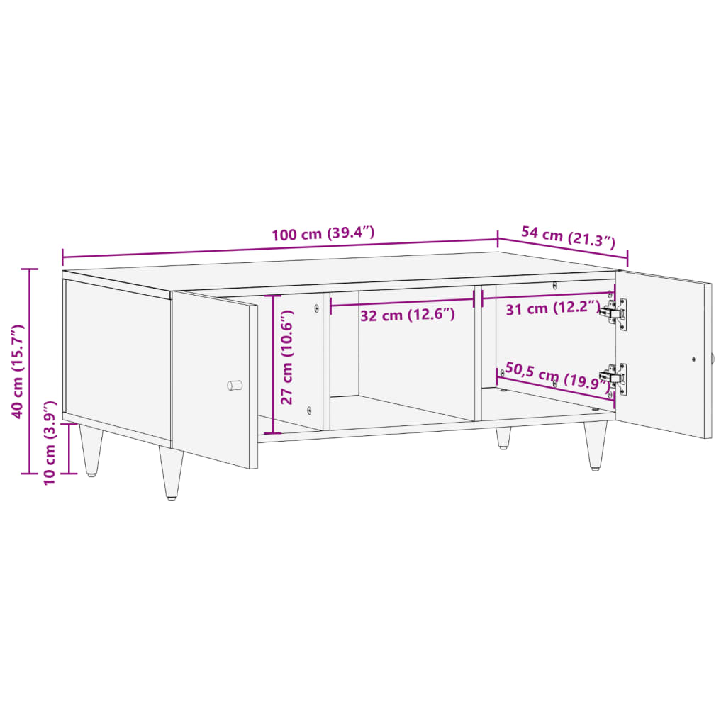 vidaXL Salongbord 100x54x40 cm heltre mango