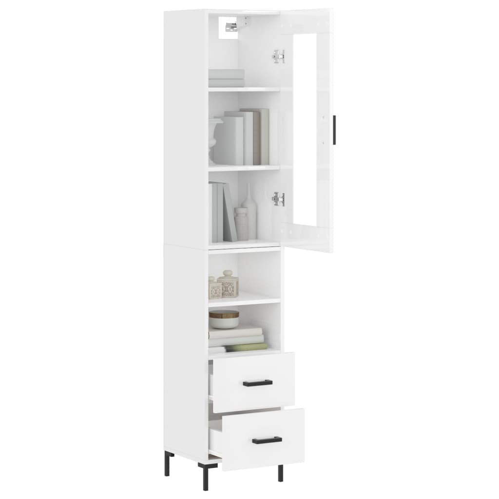 vidaXL Highboard høyglans hvit 34,5x34x180 cm konstruert tre