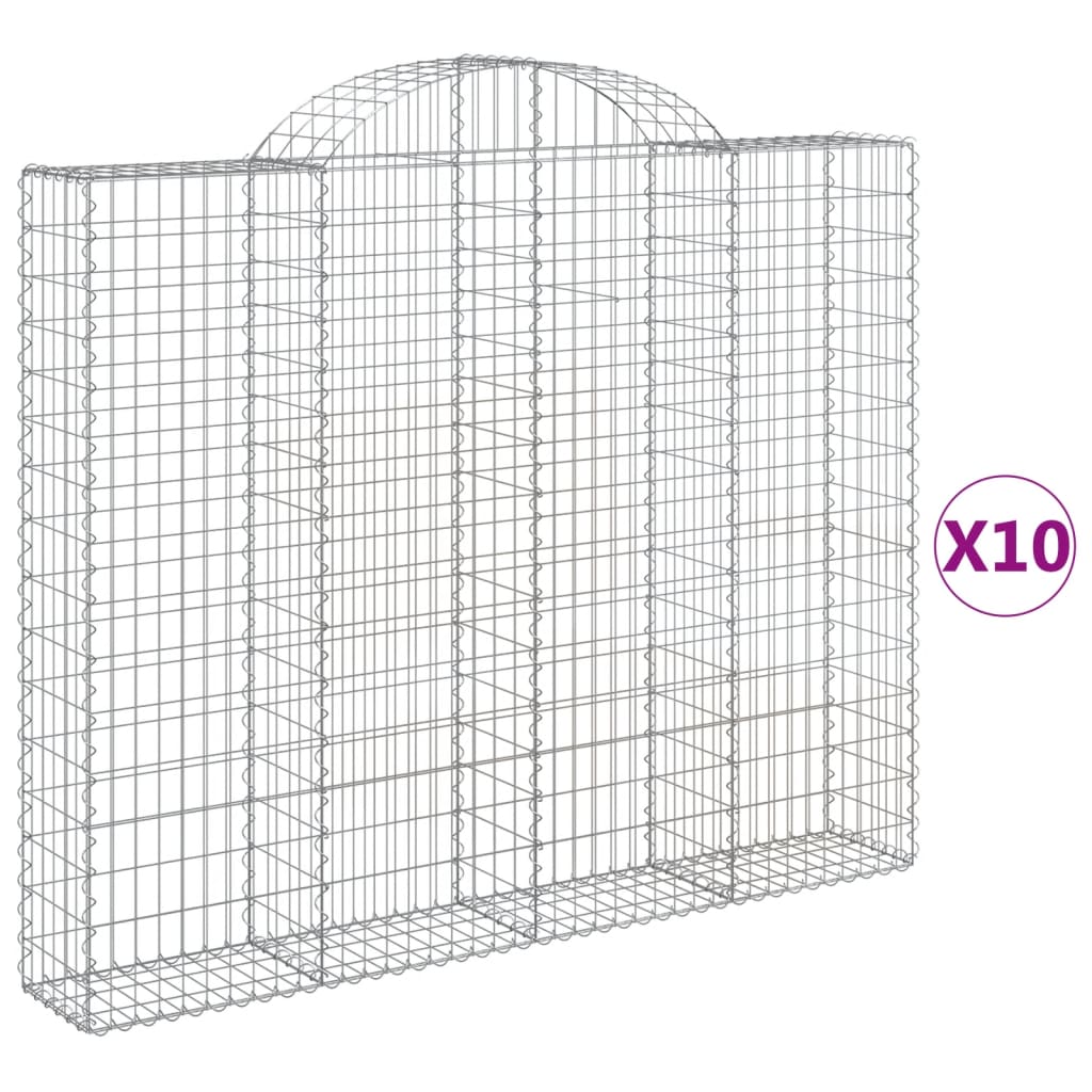 vidaXL Gabionkurver buede 10 stk 200x30x160/180 cm galvanisert jern