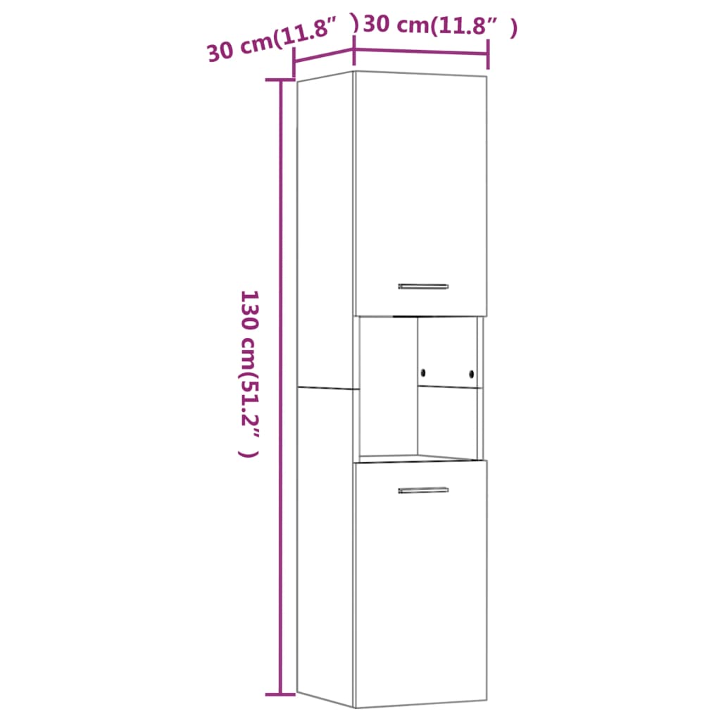 vidaXL Baderomsskap grå sonoma eik 30x30x130 cm konstruert tre