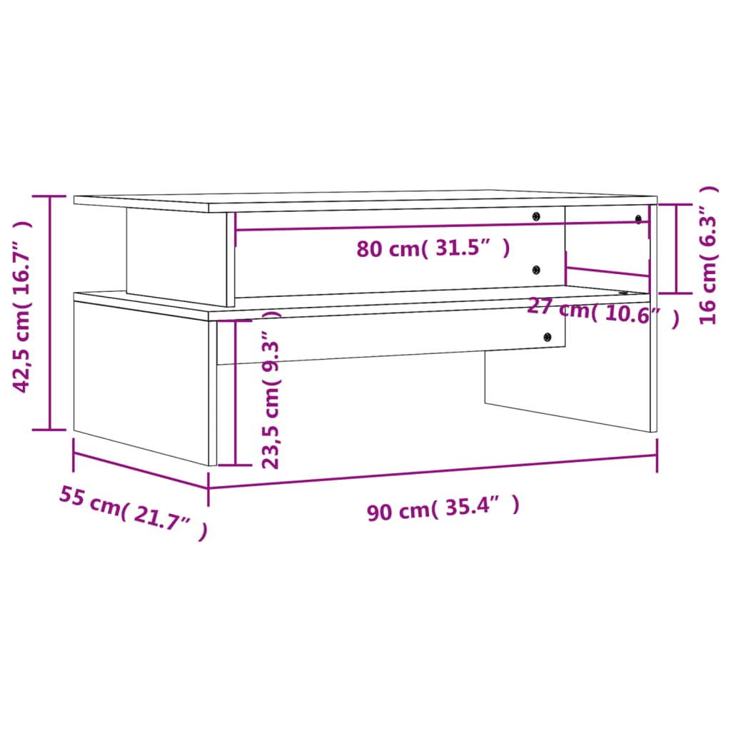 vidaXL Salongbord betonggrå 90x55x42,5 cm konstruert tre