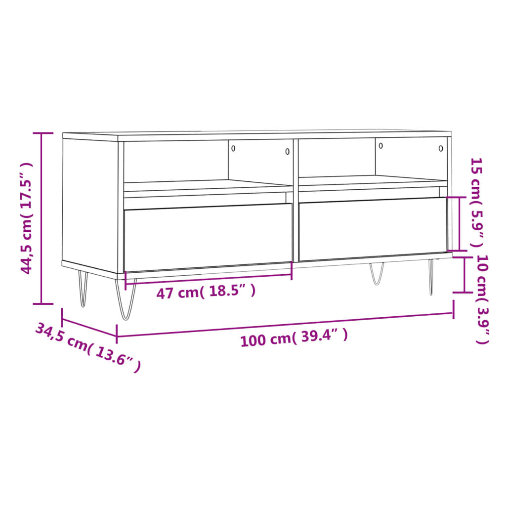 vidaXL TV-benk høyglans hvit 100x34,5x44,5 cm konstruert tre