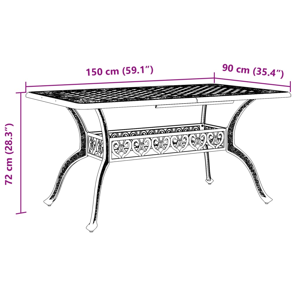 vidaXL Hagebord grønn 150x90x72 cm støpt aluminium