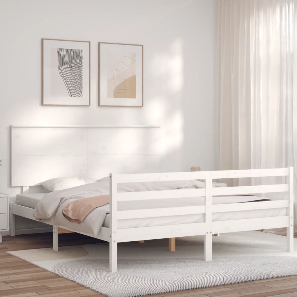 vidaXL Sengeramme med hodegavl hvit 5FT King Size heltre