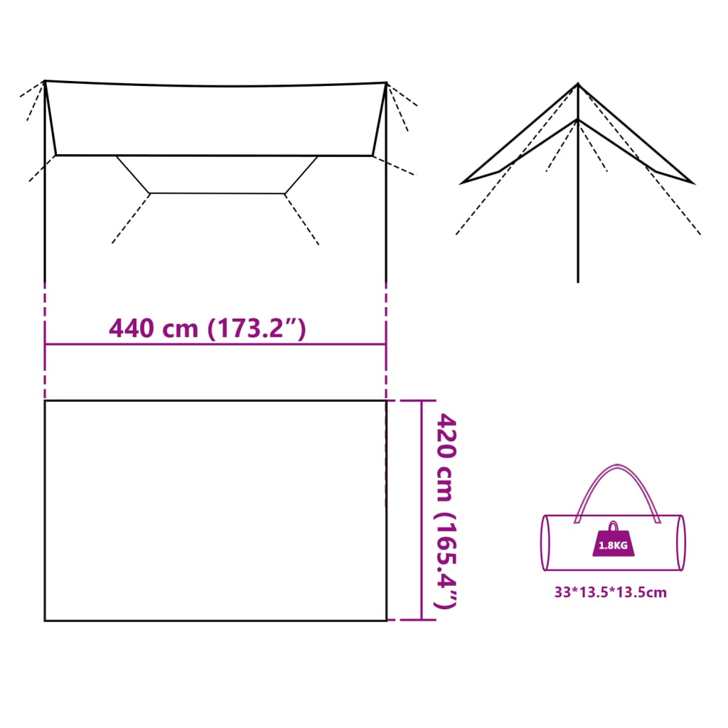 vidaXL Campingpresenning grå og oransje 420x440 cm vanntett