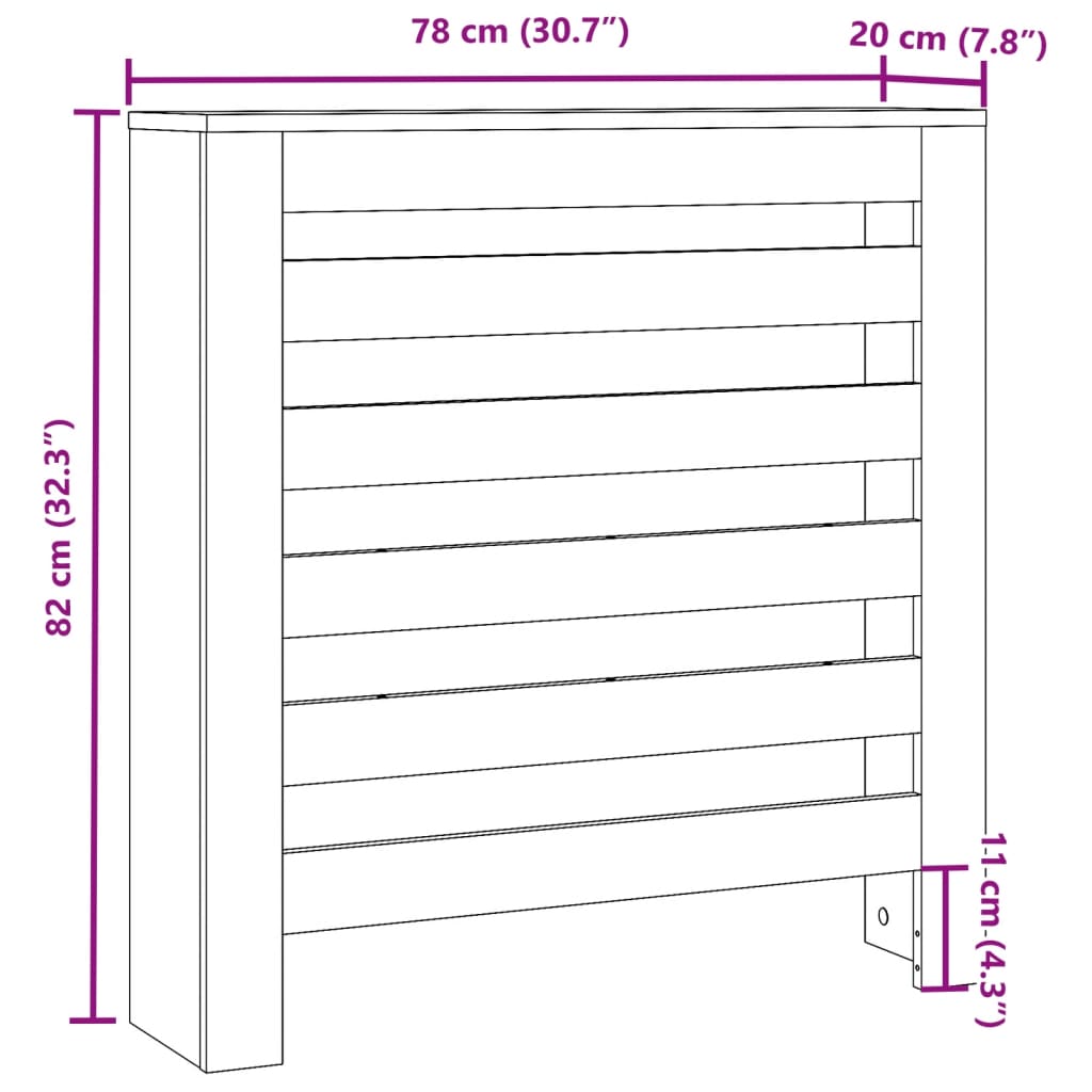 vidaXL Radiatordeksel svart 78x20x82 cm konstruert tre