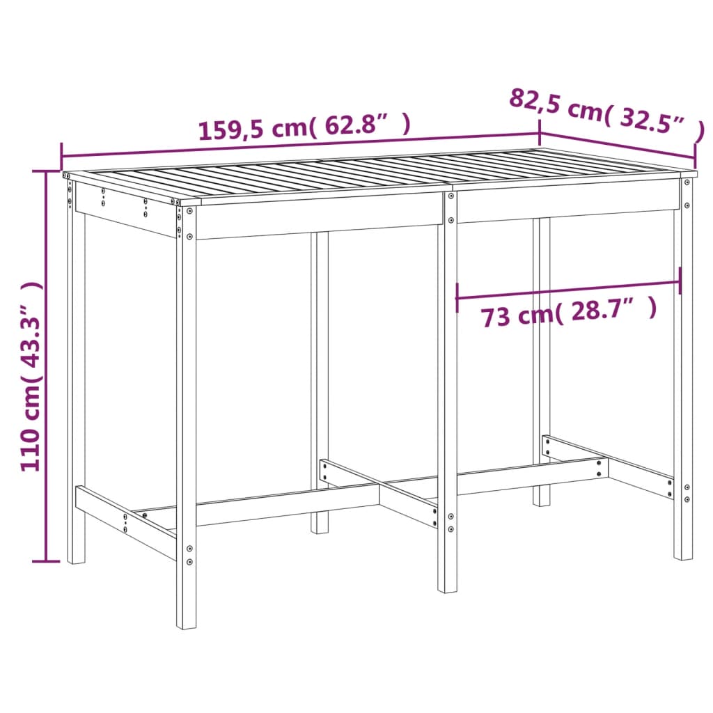 vidaXL Hagebord honningbrun 159,5x82,5x110 cm heltre furu