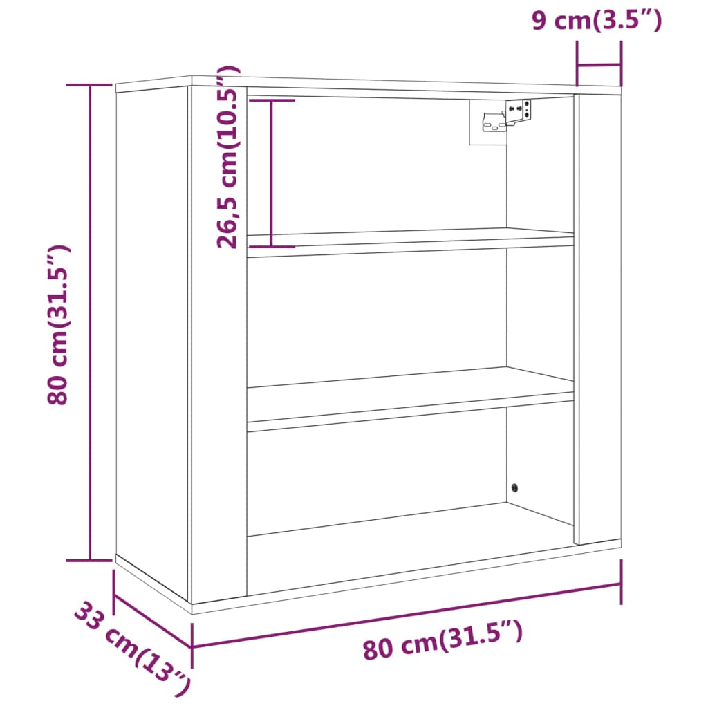 vidaXL Veggskap sonoma eik 80x33x80 cm konstruert tre