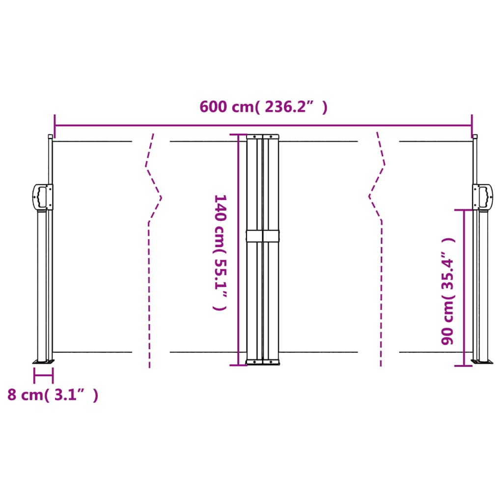 vidaXL Uttrekkbar sidemarkise 140x600 cm kremhvit