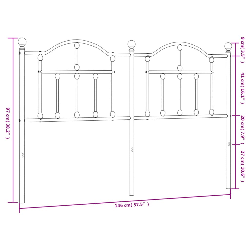 vidaXL Sengegavl i metall hvit 140 cm