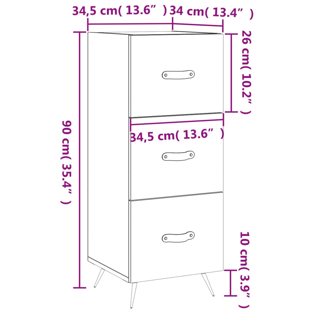 vidaXL Skjenk røkt eik 34,5x34x90 cm konstruert tre