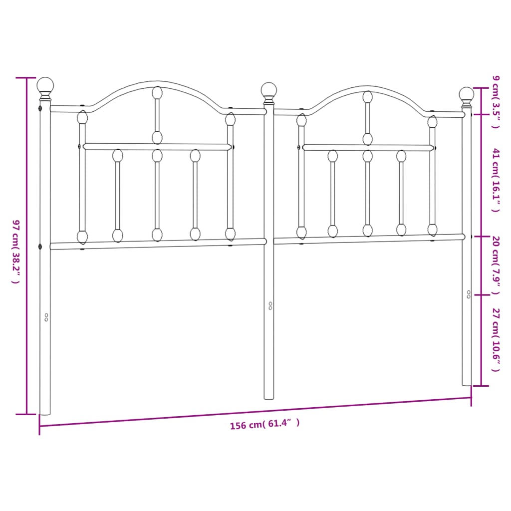 vidaXL Sengegavl i metall svart 150 cm