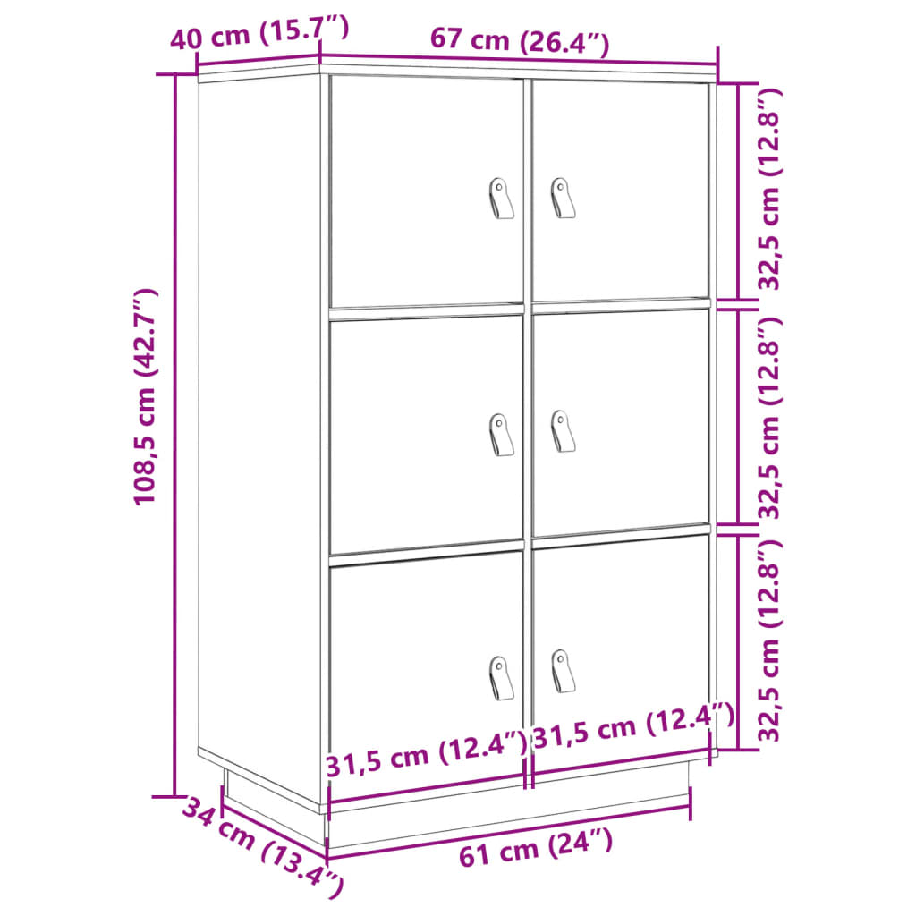 vidaXL Highboard grå 67x40x108,5 cm heltre furu