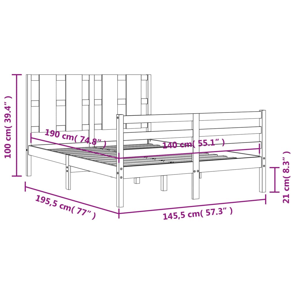 vidaXL Sengeramme med hodegavl 140x190 cm heltre