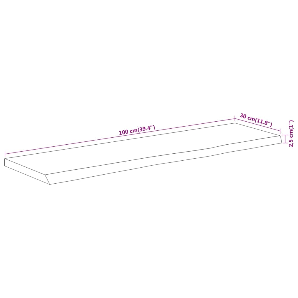 vidaXL Vegghylle 100x30x2,5 cm rektangulær heltre akasie naturlig kant