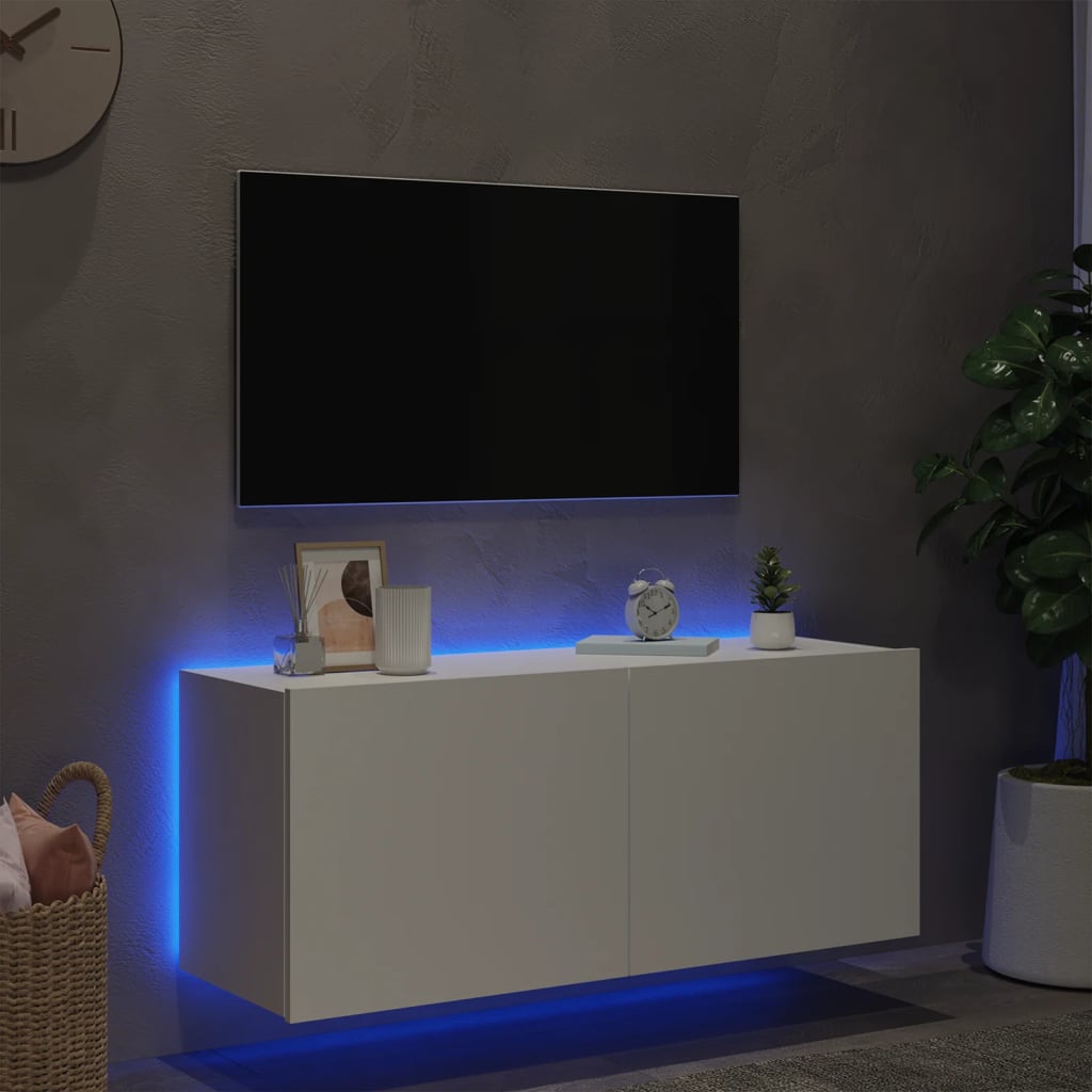 vidaXL Vegghengt TV-benk med LED hvit 100x35x41 cm