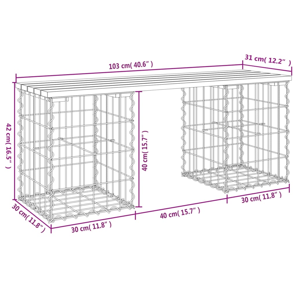 vidaXL Hagebenk gabiondesign 103x31x42 cm heltre douglasgran