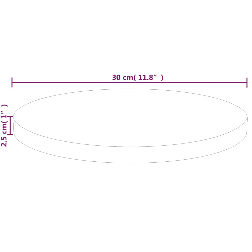 vidaXL Rund bordplate Ø30x2,5 cm ubehandlet heltre eik