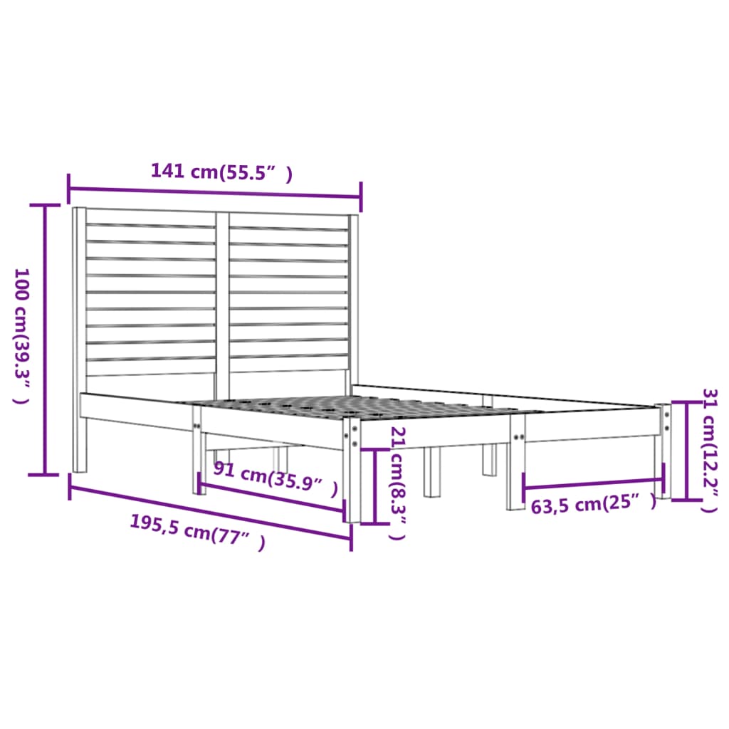 vidaXL Sengeramme svart heltre 135x190 cm Double