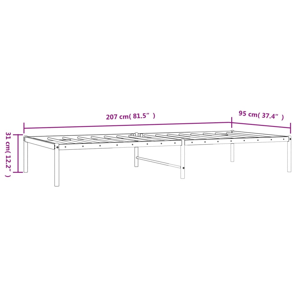 vidaXL Sengeramme i metall hvit 90x200 cm