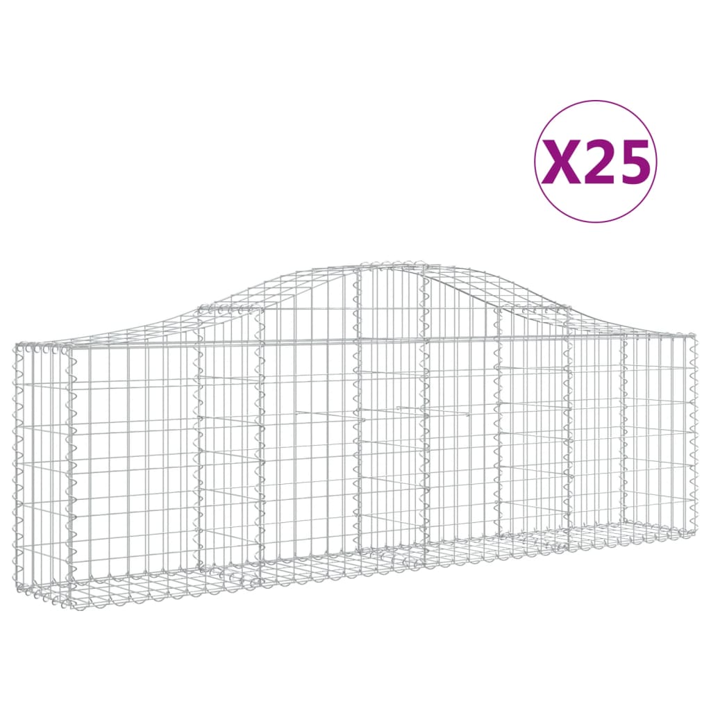 vidaXL Gabionkurver buede 25 stk 200x30x60/80 cm galvanisert jern